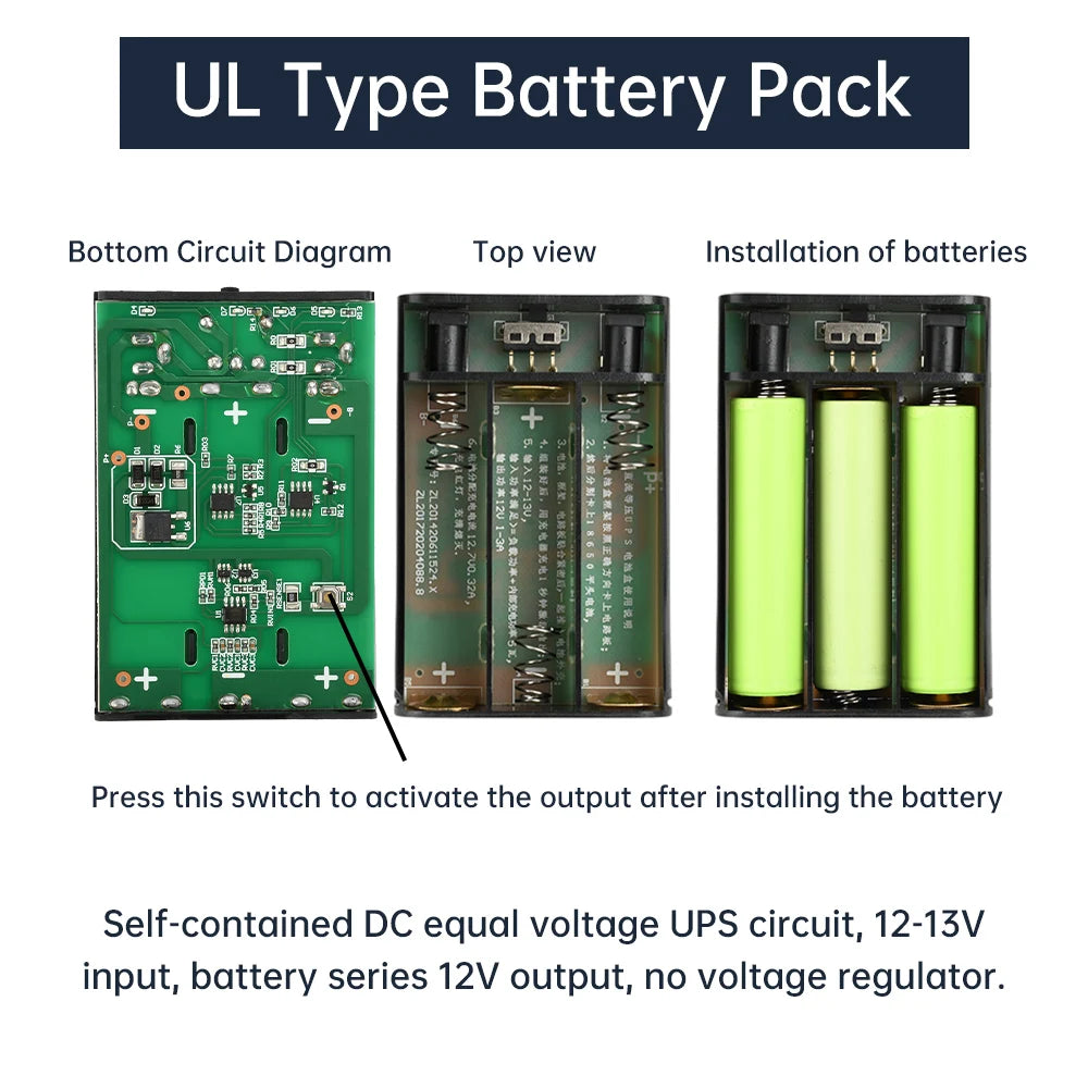 3*18650 UPS Uninterruptible Power Supply Enclosure DC12V Equal Potential Optical Modem Router Mobile Power Bank Housing