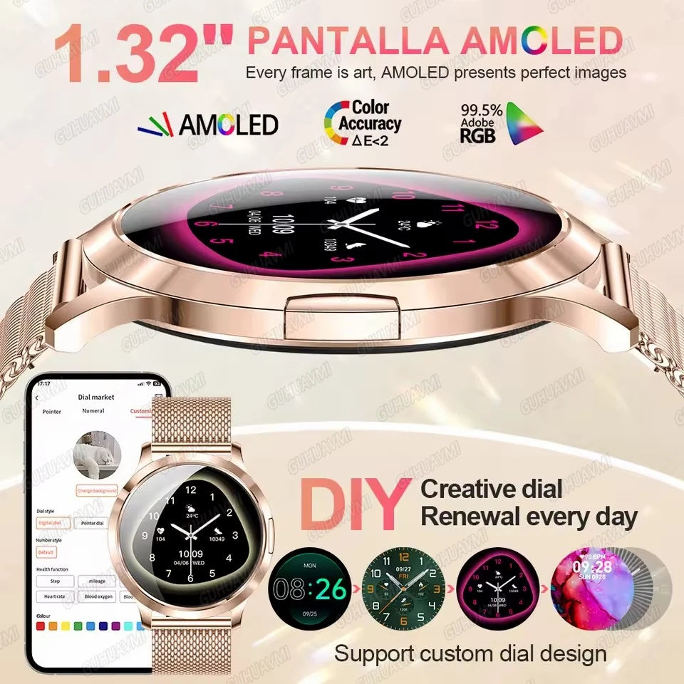 Women's AMOLED Smart Watch with Custom Watch Faces, Bluetooth Calling, Water Resistant