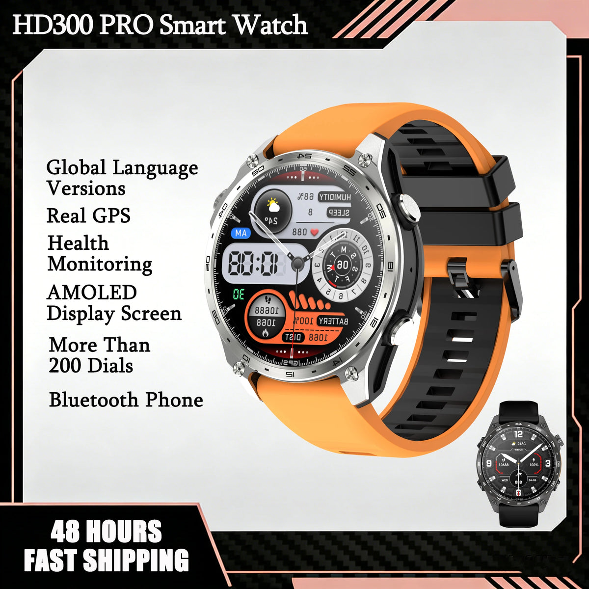 HD300 Pro Outdoor GPS Smart Watch with Offline Maps, 1.43" AMOLED, Bluetooth Calling