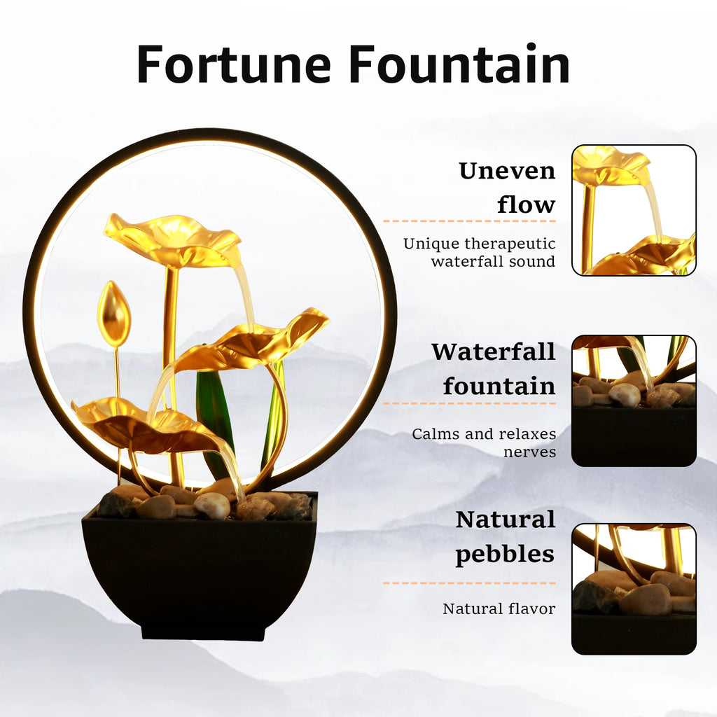 Tabletop Water Fountain with LED Lights – USB Desktop Waterfall Decor
