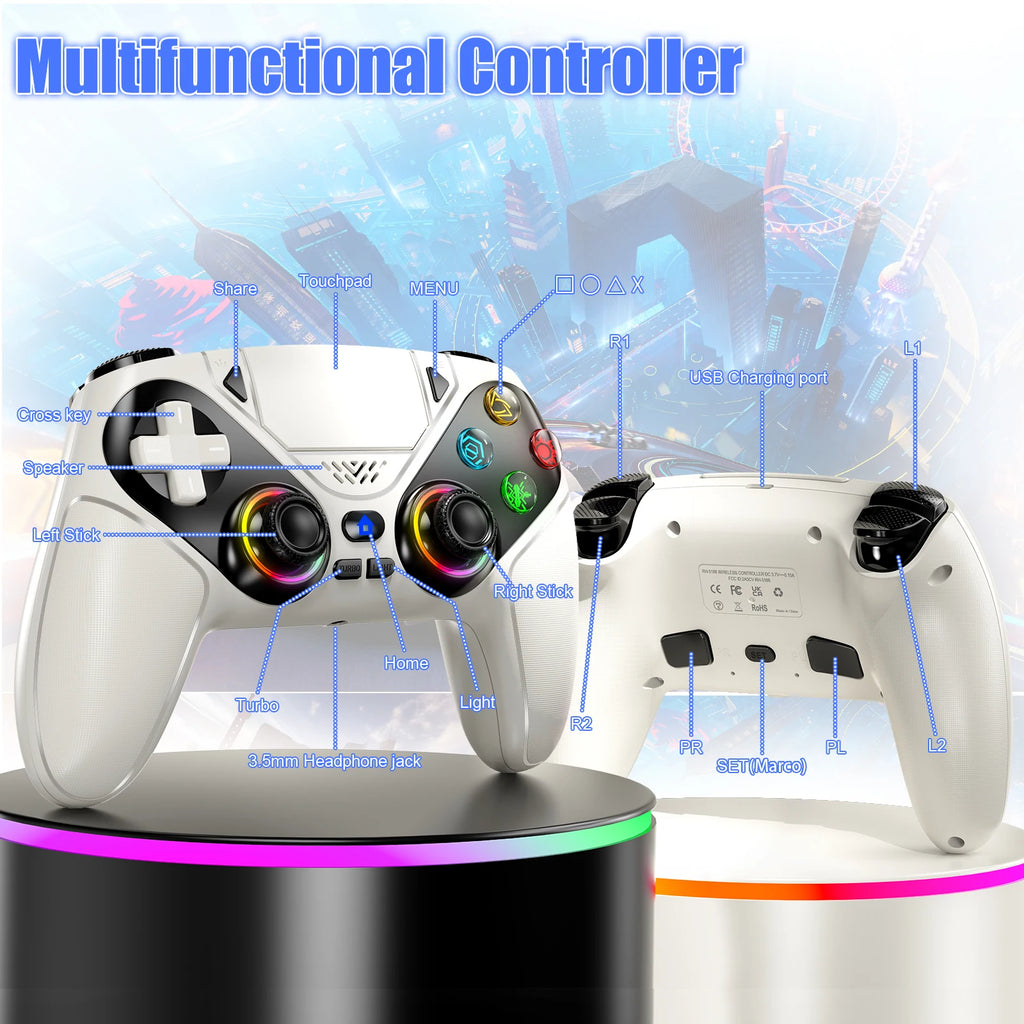RGB Wireless Controller for PS5, PS4 & PC – Dual Vibration