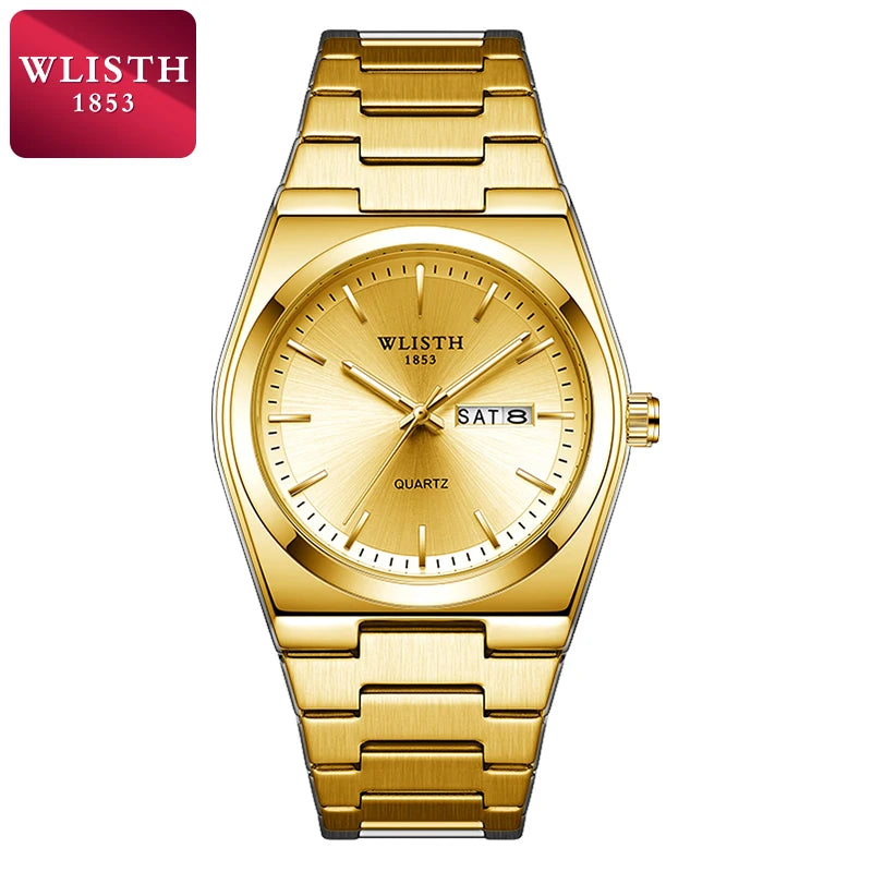 Men's Quartz Watch with Luminous Hands, Date & Week Display, Stainless Steel Band, Water Resistant