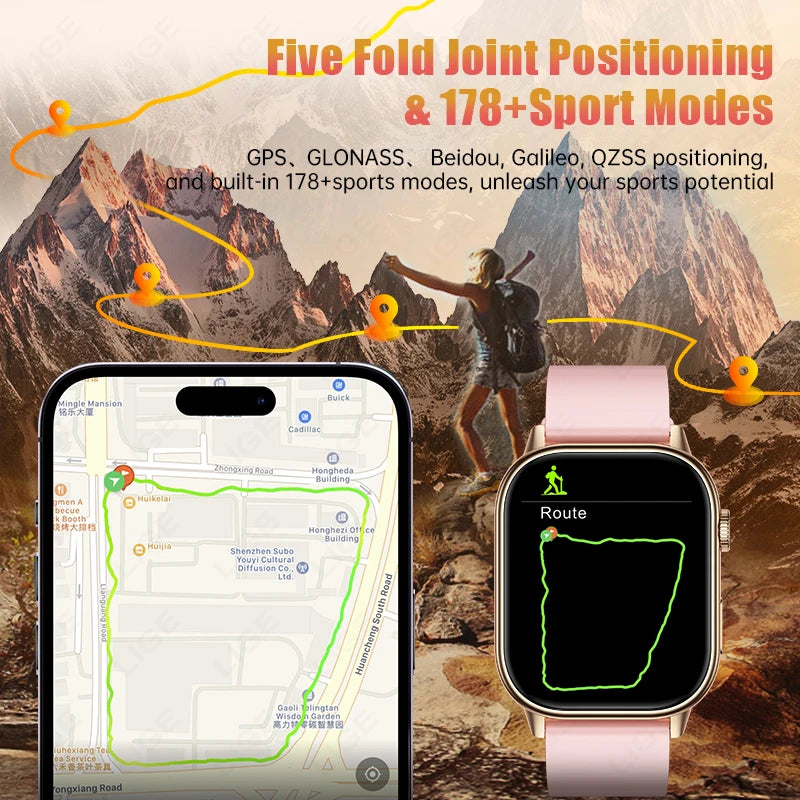 LIGE Women's GPS Smart Watch, 2.01" HD Screen, Compass, Bluetooth Calling, IP68