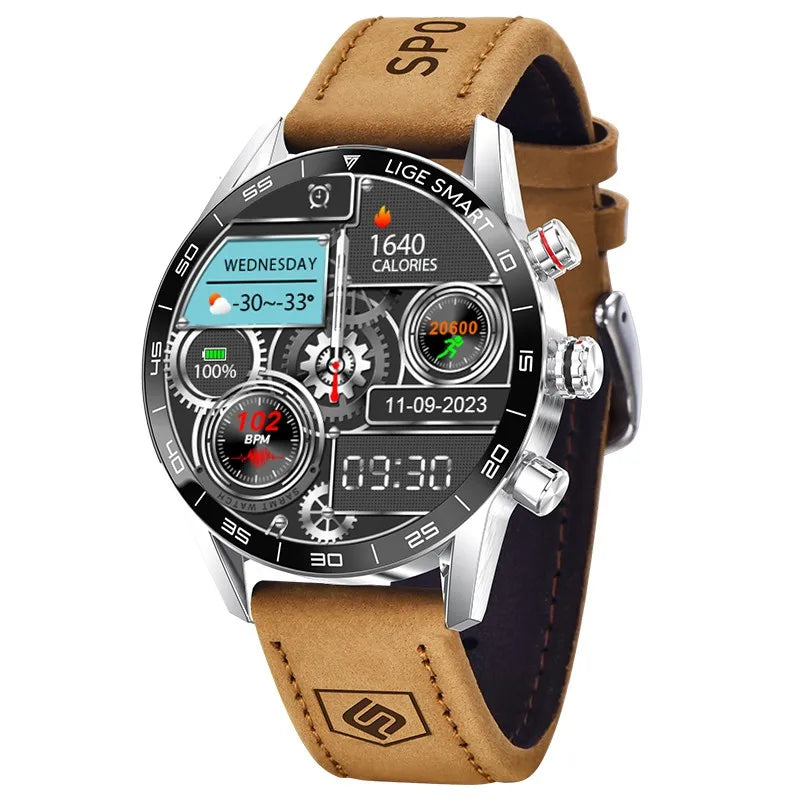 LIGE Rugged Military GPS Smart Watch for Men, AMOLED Display, Bluetooth Calling