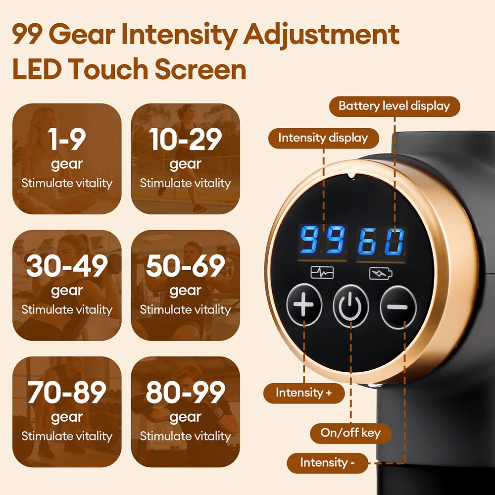 11-in-1 Electric Massage Gun – 99 Speed Levels, Deep Tissue Percussion Massager