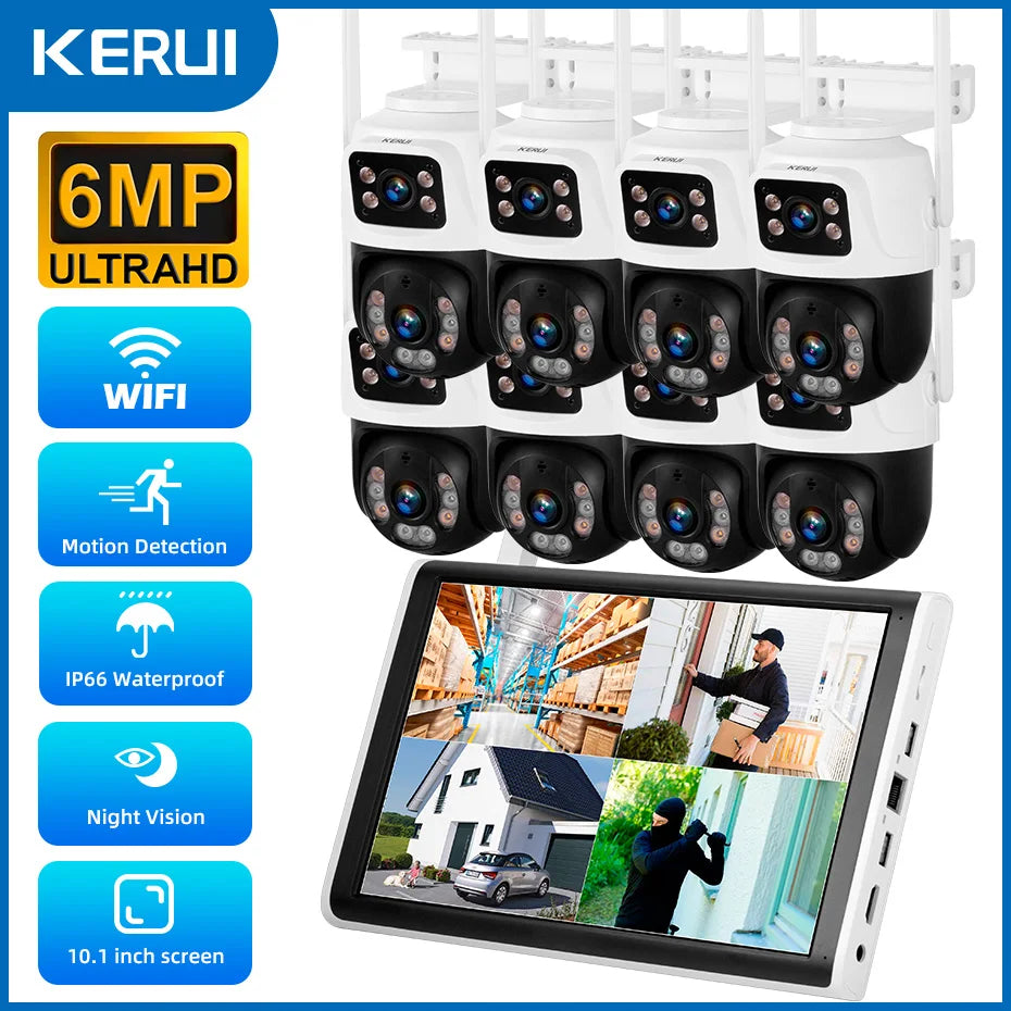 KERUI 6MP Full HD 8CH Wireless NVR Security WIFI IP Dual Lens Camera System Kit Outdoor Surveillance CCTV Audio Video Recorder