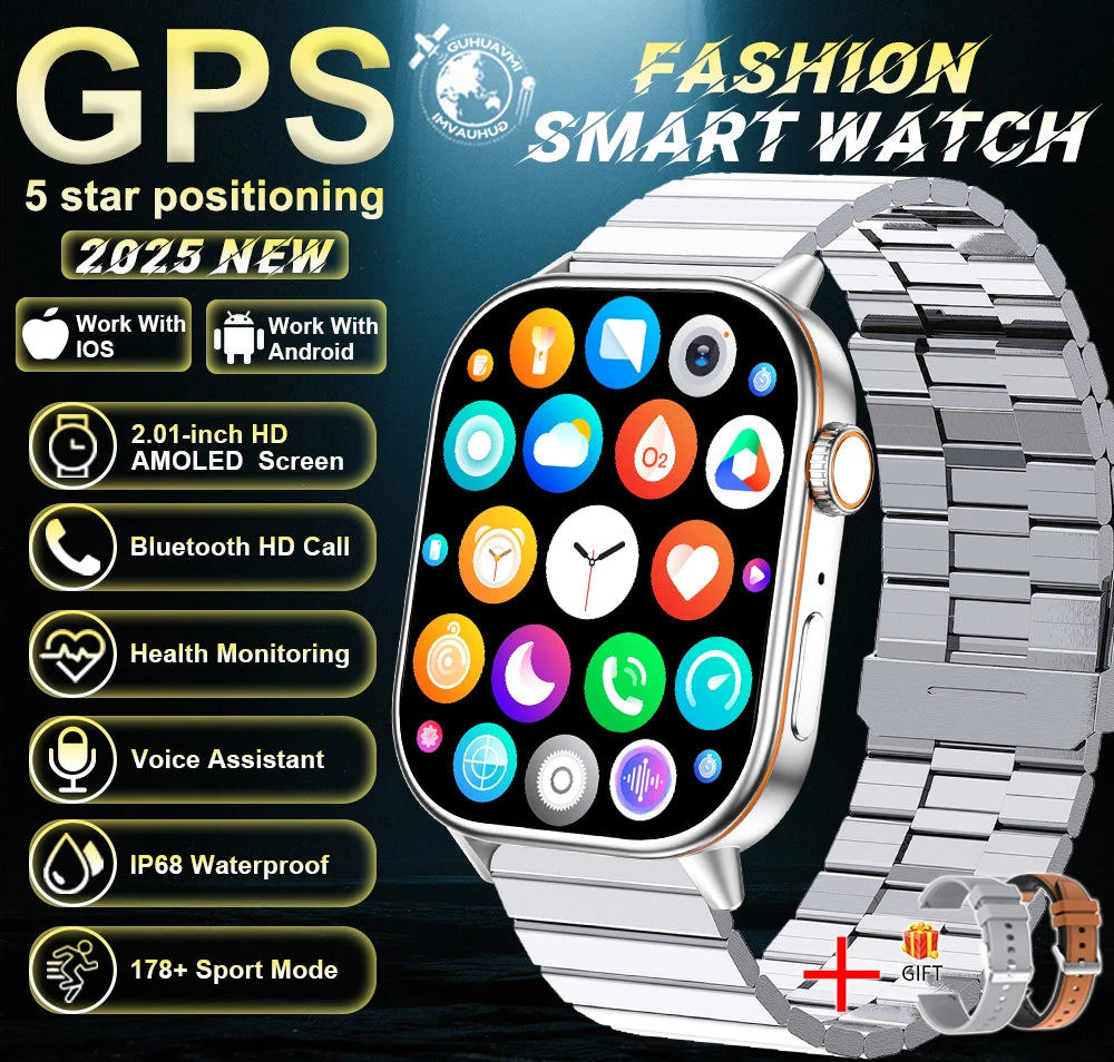 Outdoor GPS Smart Watch for Men, 2.01" AMOLED, Compass, 178+ Sports Modes
