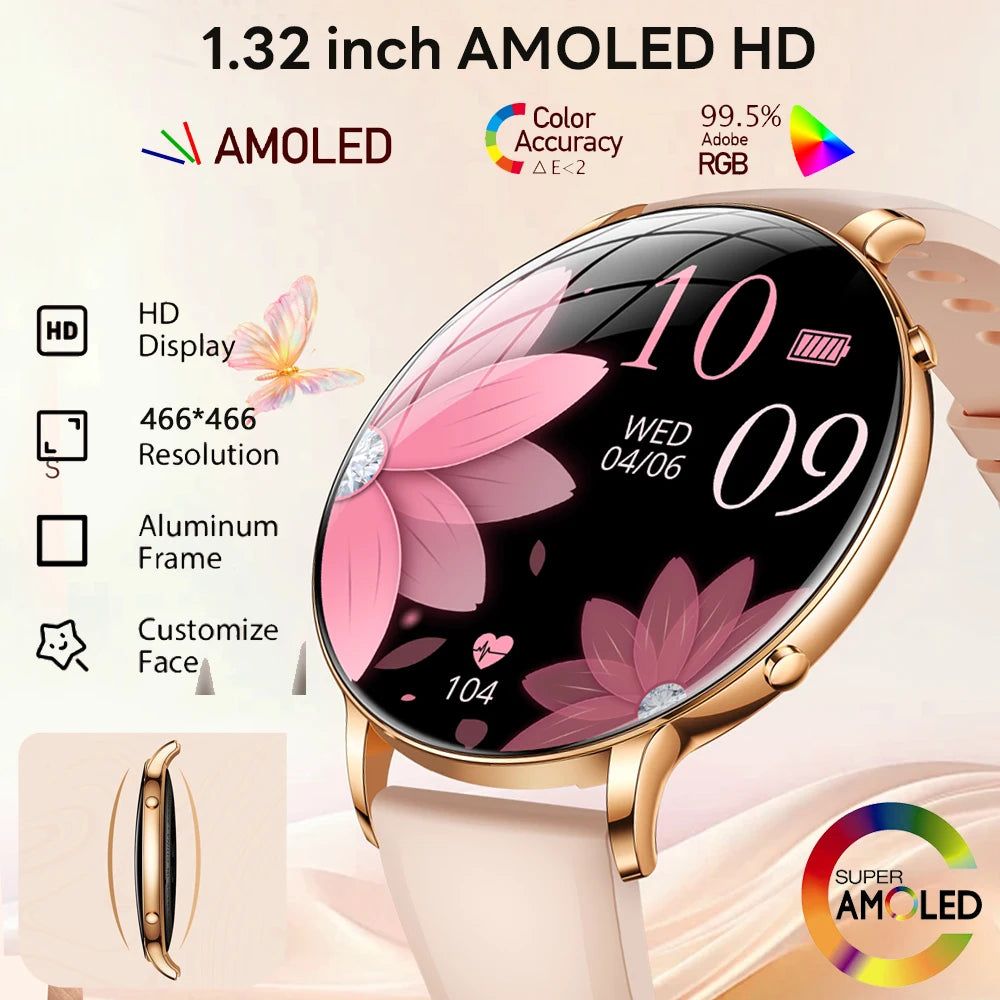 Ultra-Thin Women's Smart Watch, AMOLED, GPS Tracking, Always-On Display, LED Light