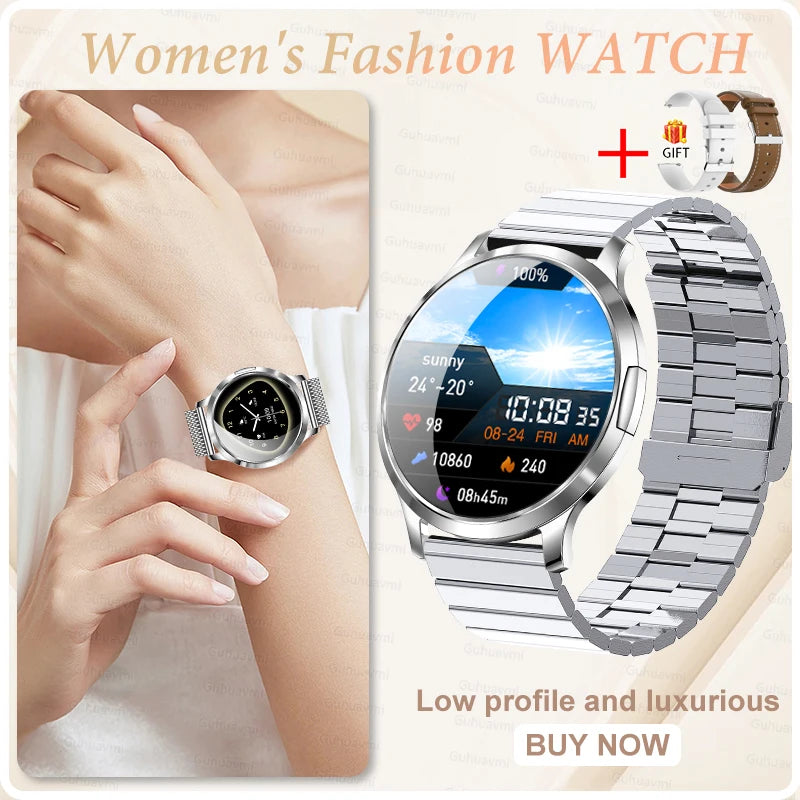 Women's 1.32" AMOLED Smart Watch with Bluetooth Calling, Elegant Steel Band