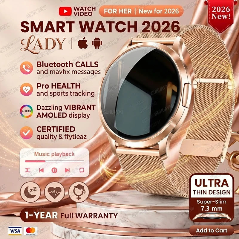 Women's AMOLED Smart Watch with Custom Watch Faces, Bluetooth Calling, Water Resistant