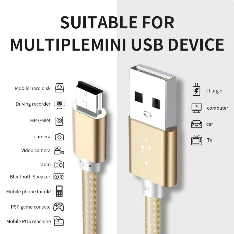NNBILI Mini USB Cable USB To USB Fast Data Charger Cable For MP3 MP4 Player Car DVR GPS Digital Camera HDD Mini USB 1M/2M