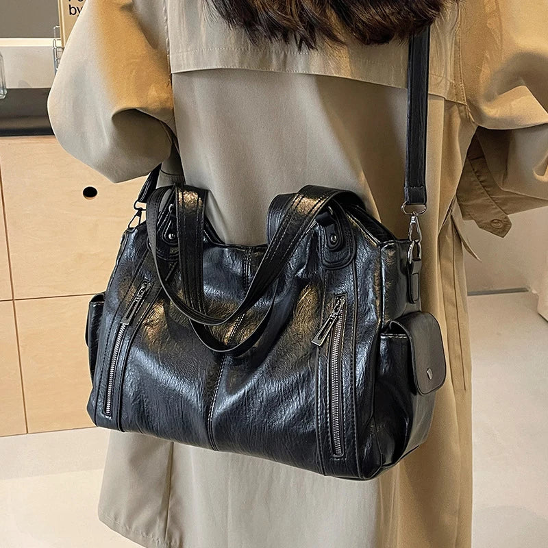 Soft PU Leather Crossbody Shoulder Bag – Multi-Compartment Women's Handbag