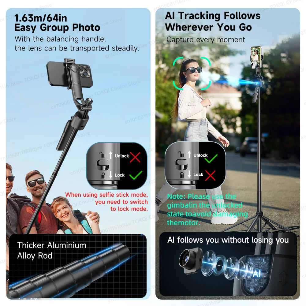 AI Face Tracking Gimbal Phone Stand – 360° Auto Rotate Selfie Stick Tripod