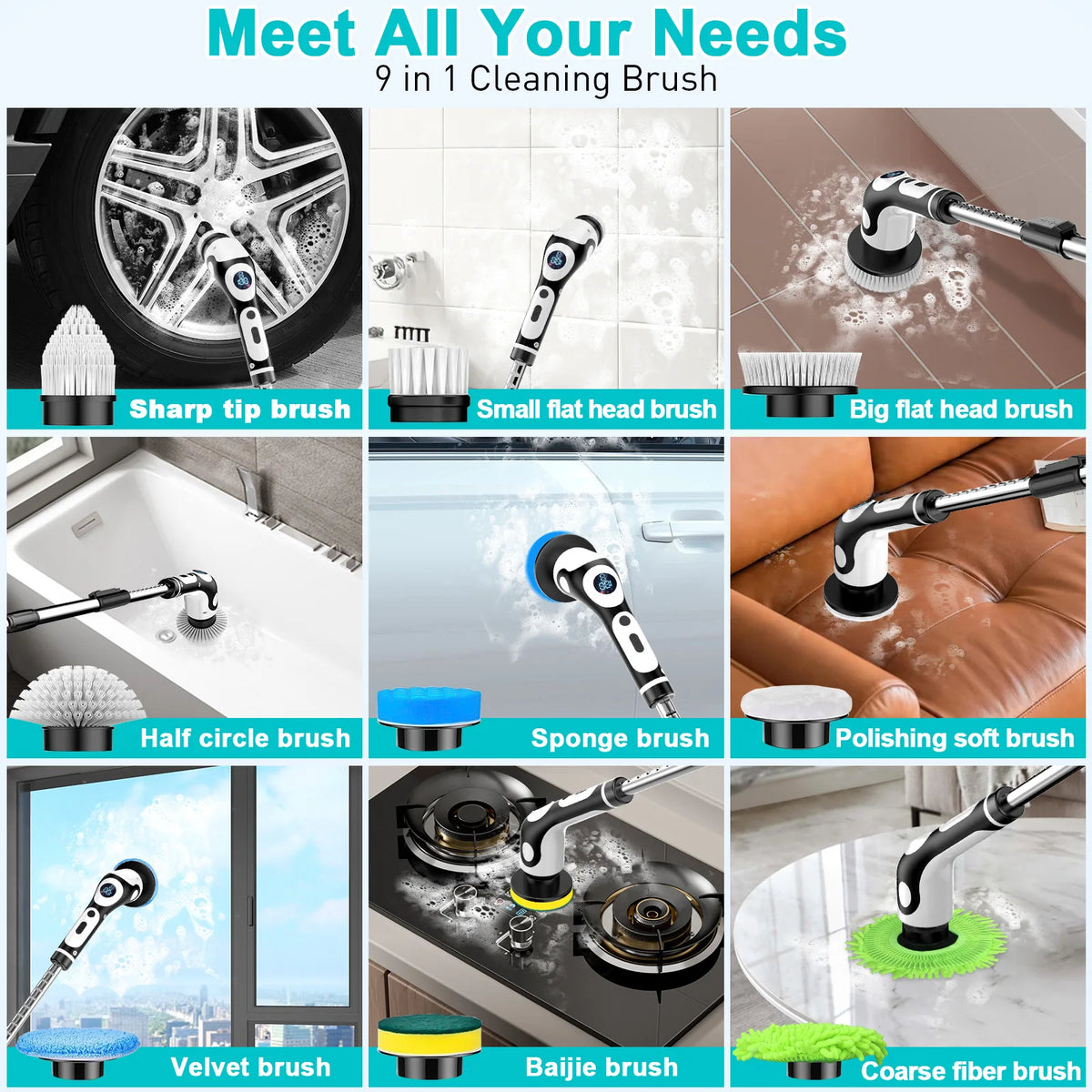 Electric Spin Scrubber – Rechargeable Rotary Cleaning Brush for Kitchen & Bathroom