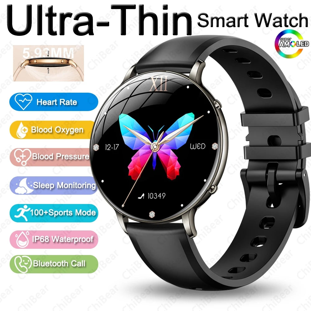 Ultra-Thin Women's Smart Watch, AMOLED, GPS Tracking, Always-On Display, LED Light