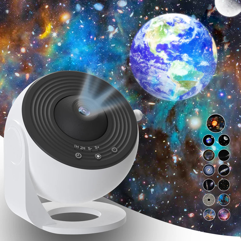 Galaxy Star Projector Night Light – 360° Rotating Planetarium Light with 13 Discs