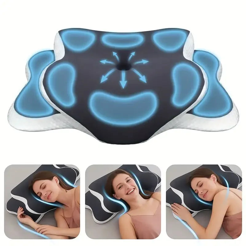 Memory Foam Butterfly Neck Pillow – Adjustable Height Contour Pillow for Side & Back Sleepers