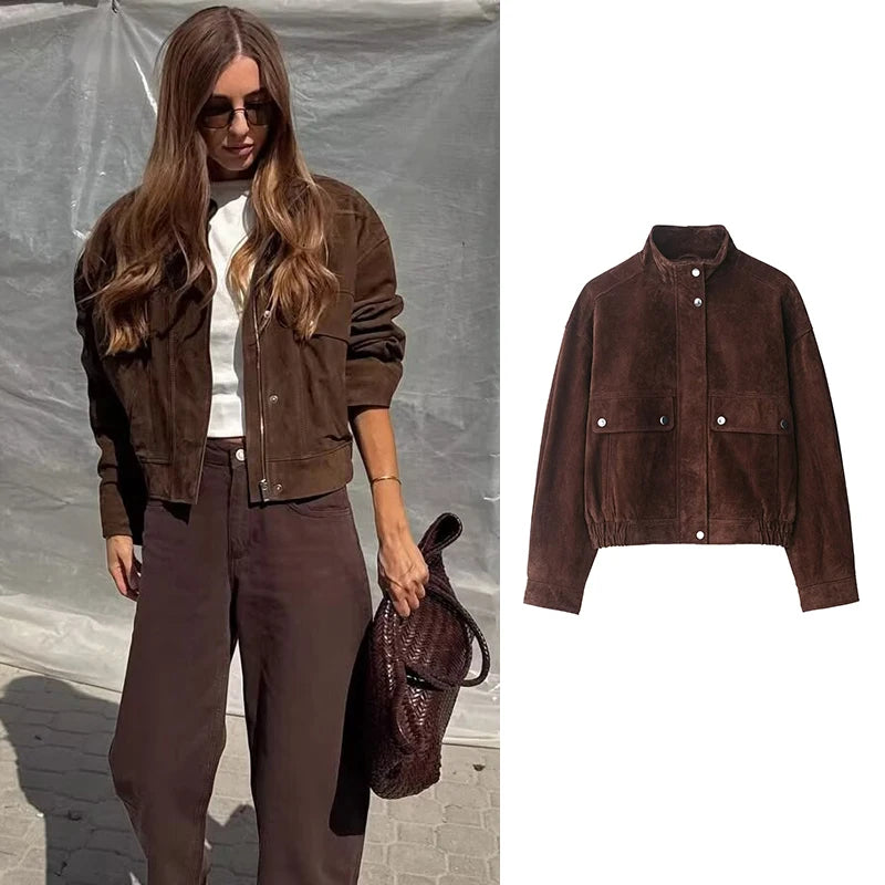 Women's Slim Warm Autumn Jacket with Big Pockets – Elegant Street-Style Coat