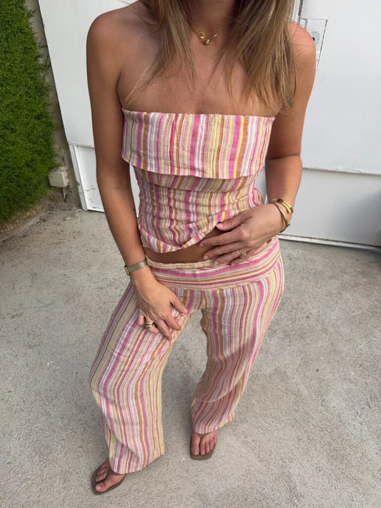 Street Print Strip Women Slim Drawstring High Waist Button Pockets All-match Pants Female 2026 Fashion Summer Autumn Bottom Lady