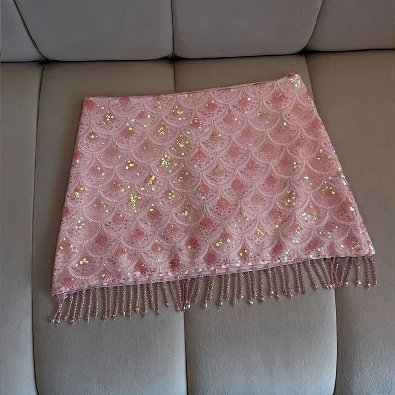 Iridescent Paillette Sequin Mini Skirt High-Waisted Flared A-Line 2026 Summer Fashion Chic Mermaid Women Beach Y2K Sweet Skirts