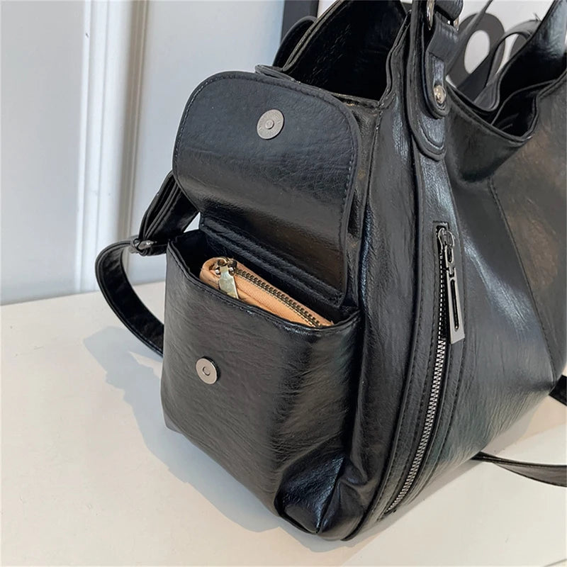 Soft PU Leather Crossbody Shoulder Bag – Multi-Compartment Women's Handbag