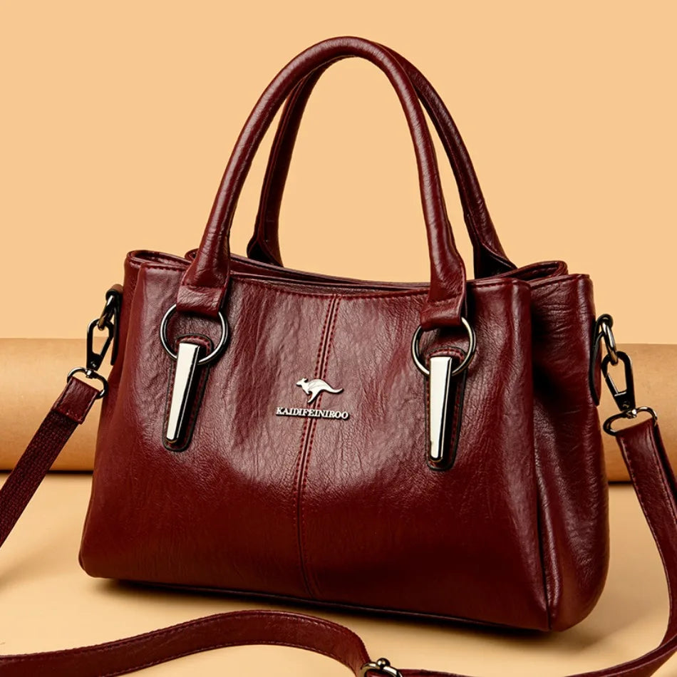 3-Layer Soft PU Leather Shoulder Crossbody Bag – Large Women's Handbag