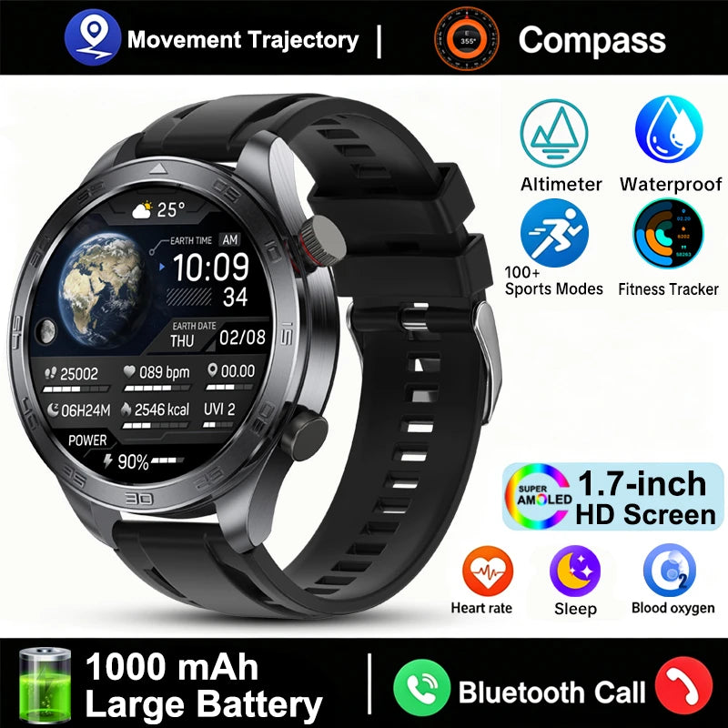 Outdoor GPS Smart Watch with AMOLED Screen, Compass, Bluetooth Calling, IP68 Waterproof