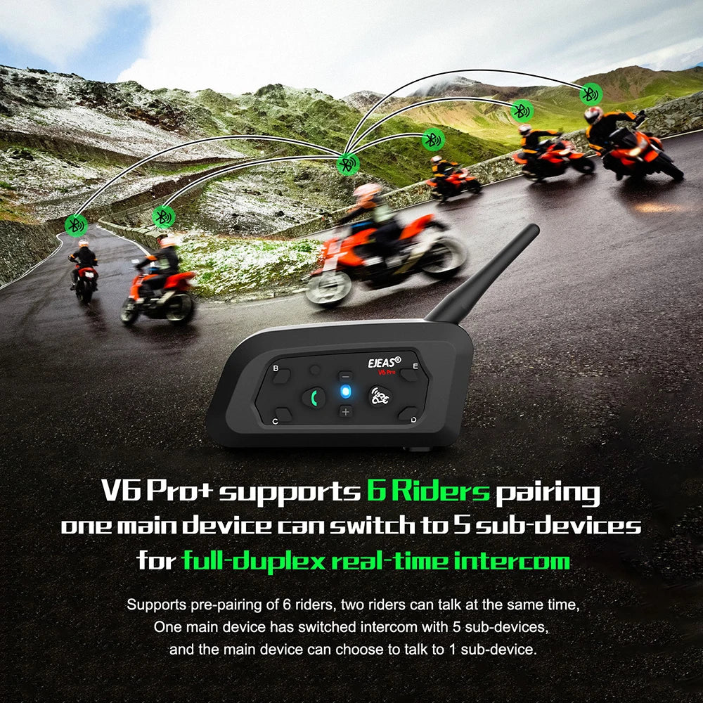 Motorcycle Helmet Bluetooth Intercom – 6 Riders, 800m Range, IP67 Waterproof