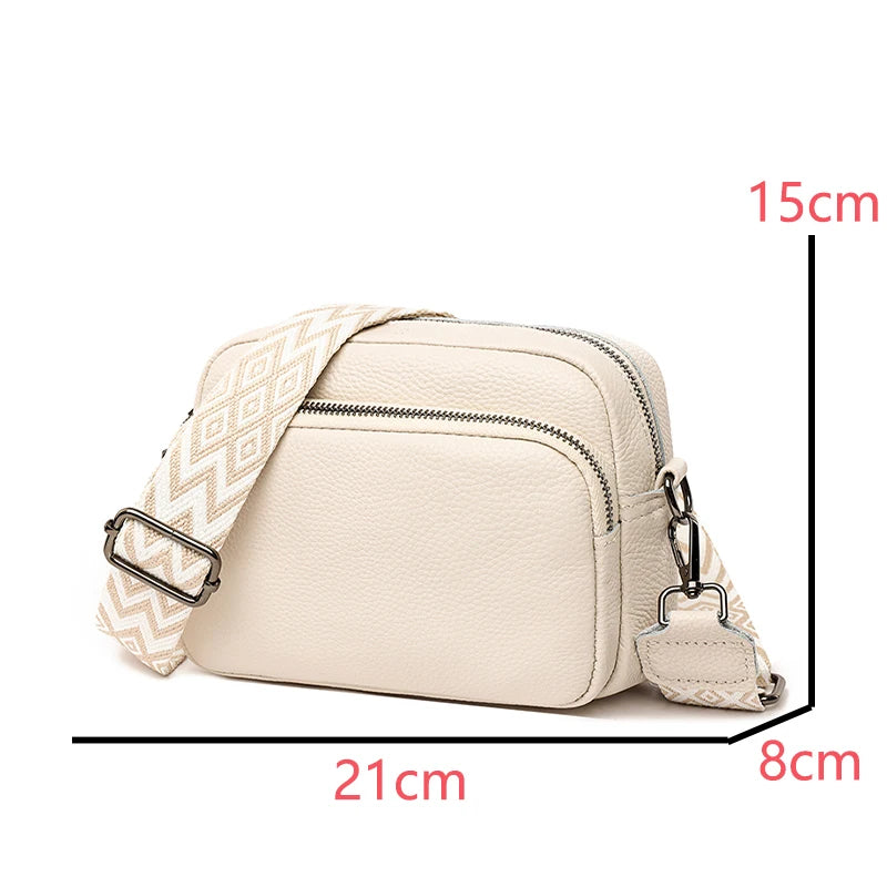 Genuine Leather Crossbody Bag – Soft Cowhide Messenger Bag with Wide Strap