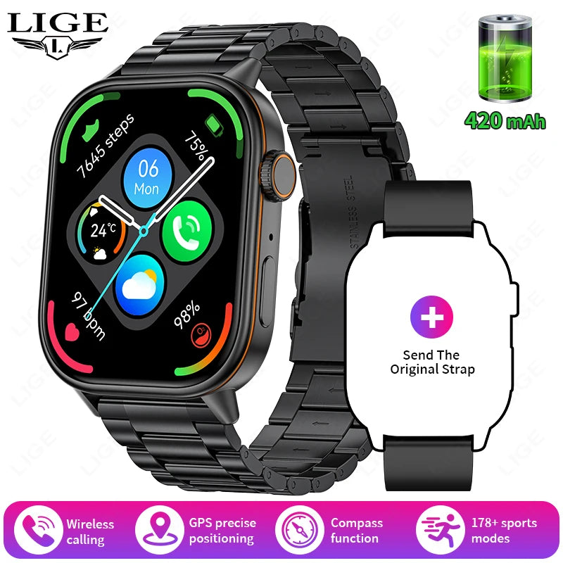 LIGE Women's GPS Smart Watch, 2.01" HD Screen, Compass, Bluetooth Calling, IP68