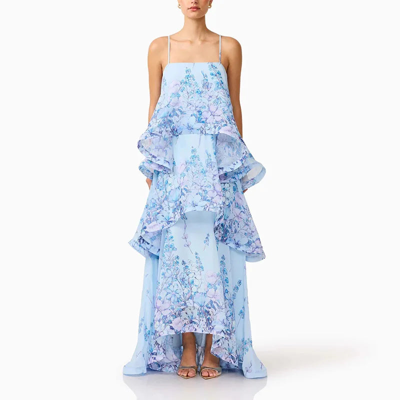 Urban Cascading Ruffle Print Women Long Dress Sexy Backless Sleeveless Slash Neck Female Dresses 2026 Summer Beach Lady Robe