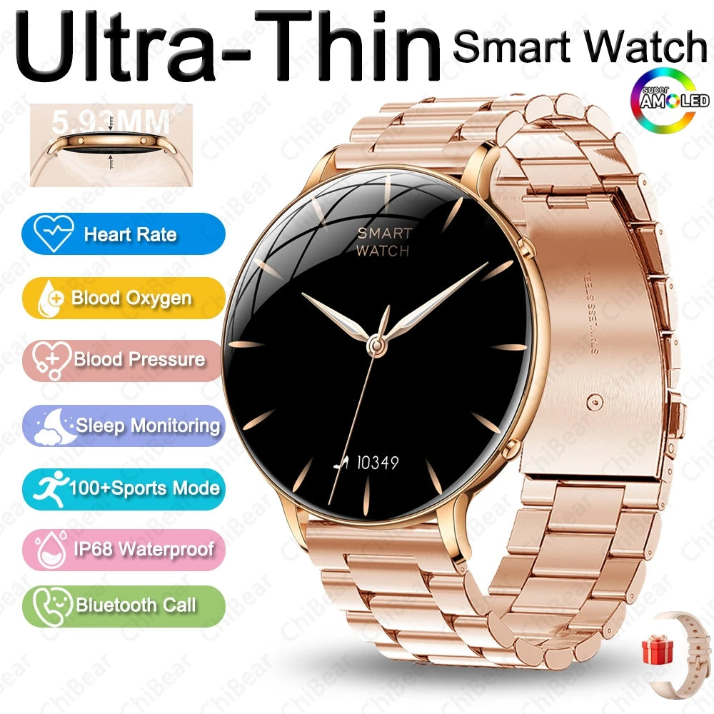Ultra-Thin Women's Smart Watch, AMOLED, GPS Tracking, Always-On Display, LED Light