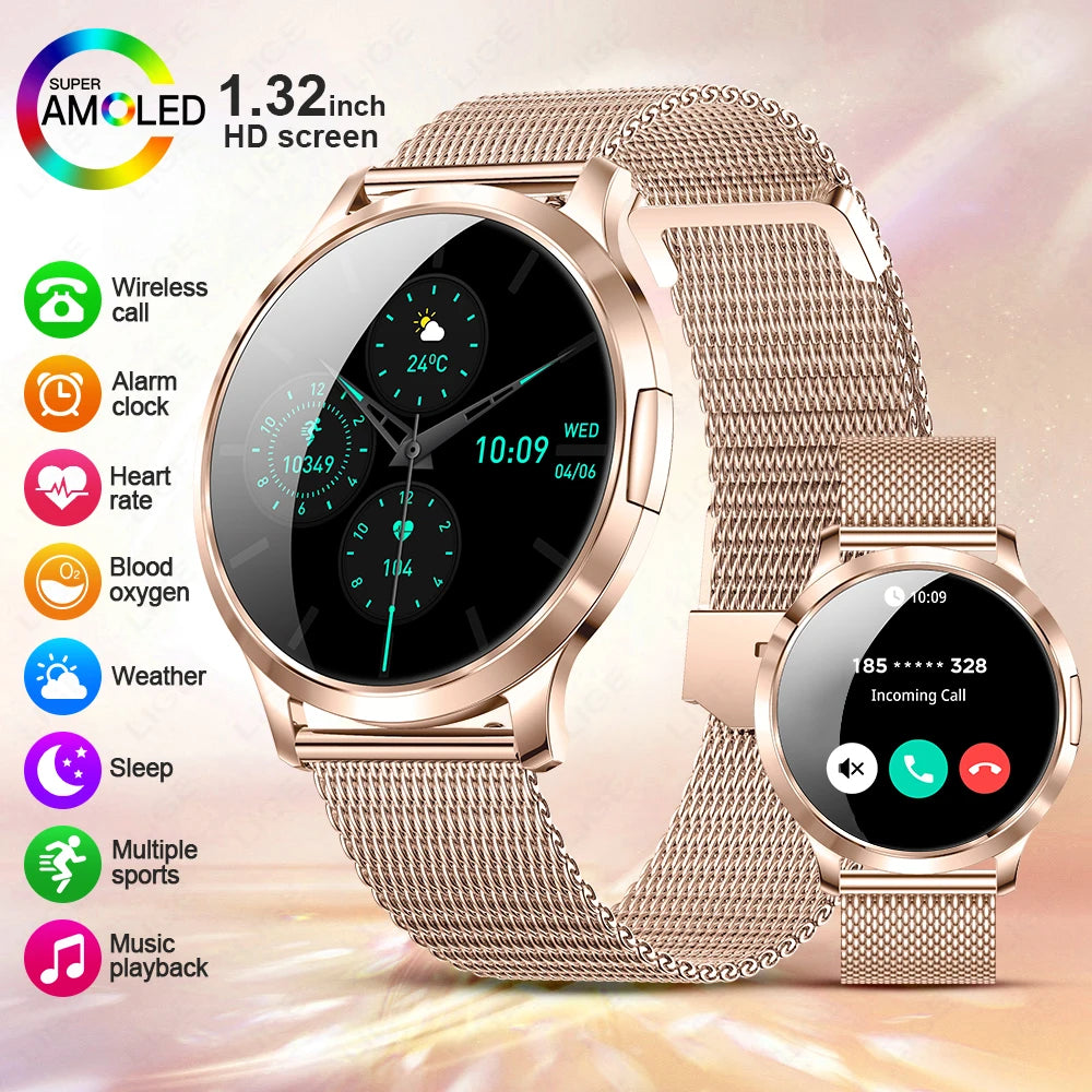 LIGE Women's 1.32" AMOLED Smart Watch, Slim Design, IP68 Water Resistant