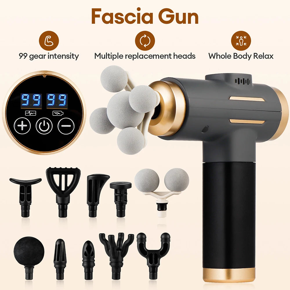 11-in-1 Electric Massage Gun – 99 Speed Levels, Deep Tissue Percussion Massager