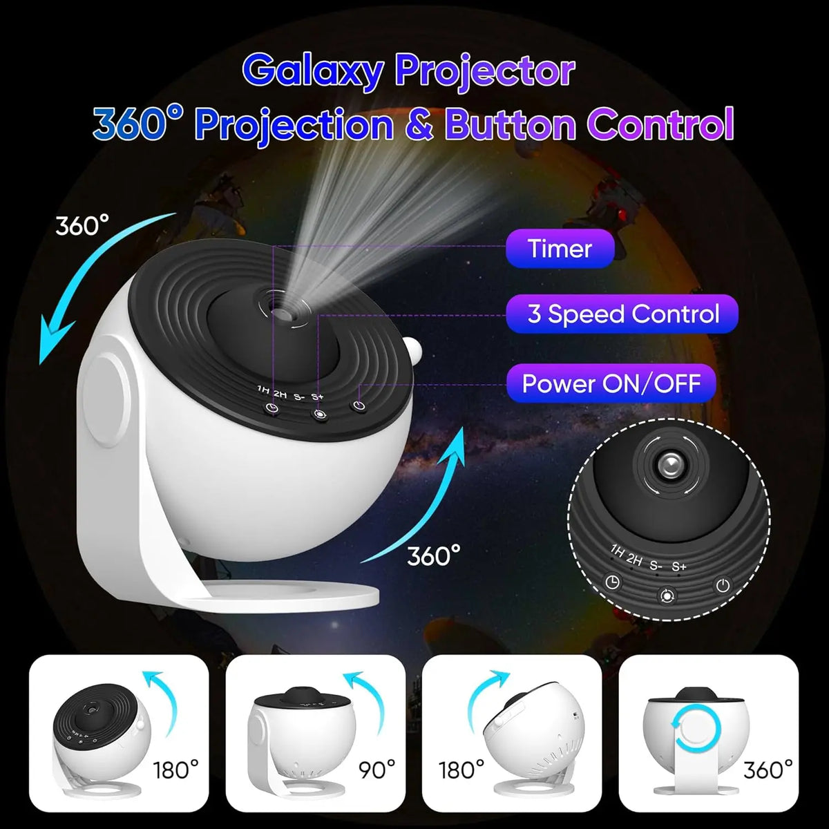 Galaxy Star Projector Night Light – 360° Rotating Planetarium Light with 13 Discs
