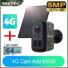 SECTEC 4G Solar Security Camera Outdoor 5MP Camouflage Wireless WiFi Battery Camera Color Night Vision PIR Human Detection IP66