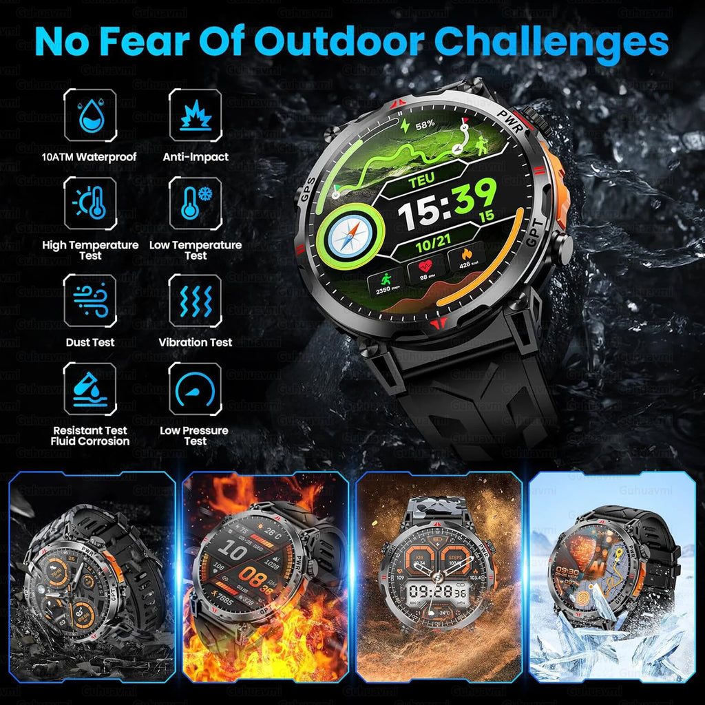 Outdoor GPS Sports Smart Watch for Men, 1.56" AMOLED, Compass, 10ATM Water Resistant