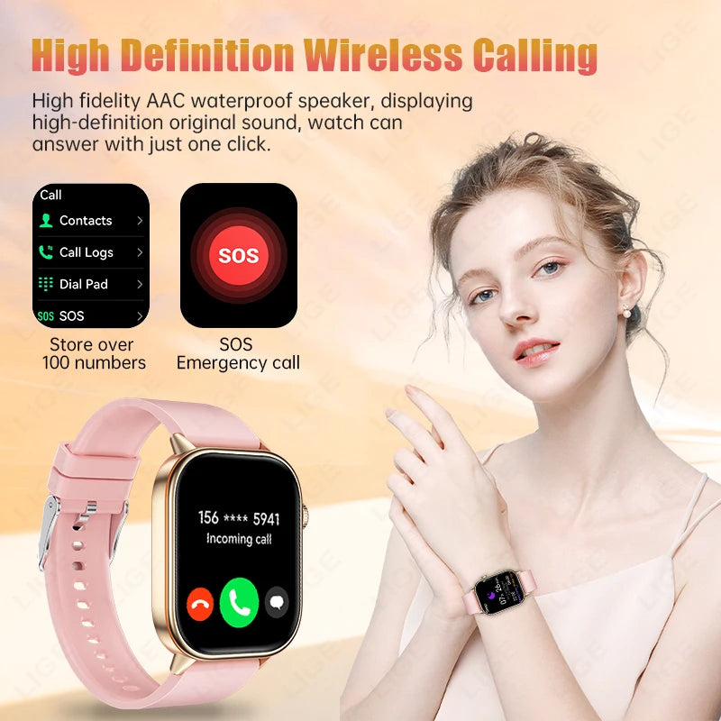 LIGE Women's GPS Smart Watch, 2.01" HD Screen, Compass, Bluetooth Calling, IP68