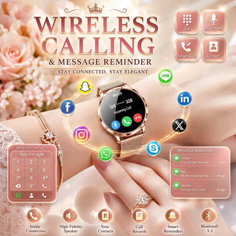 Women's AMOLED Smart Watch with Custom Watch Faces, Bluetooth Calling, Water Resistant