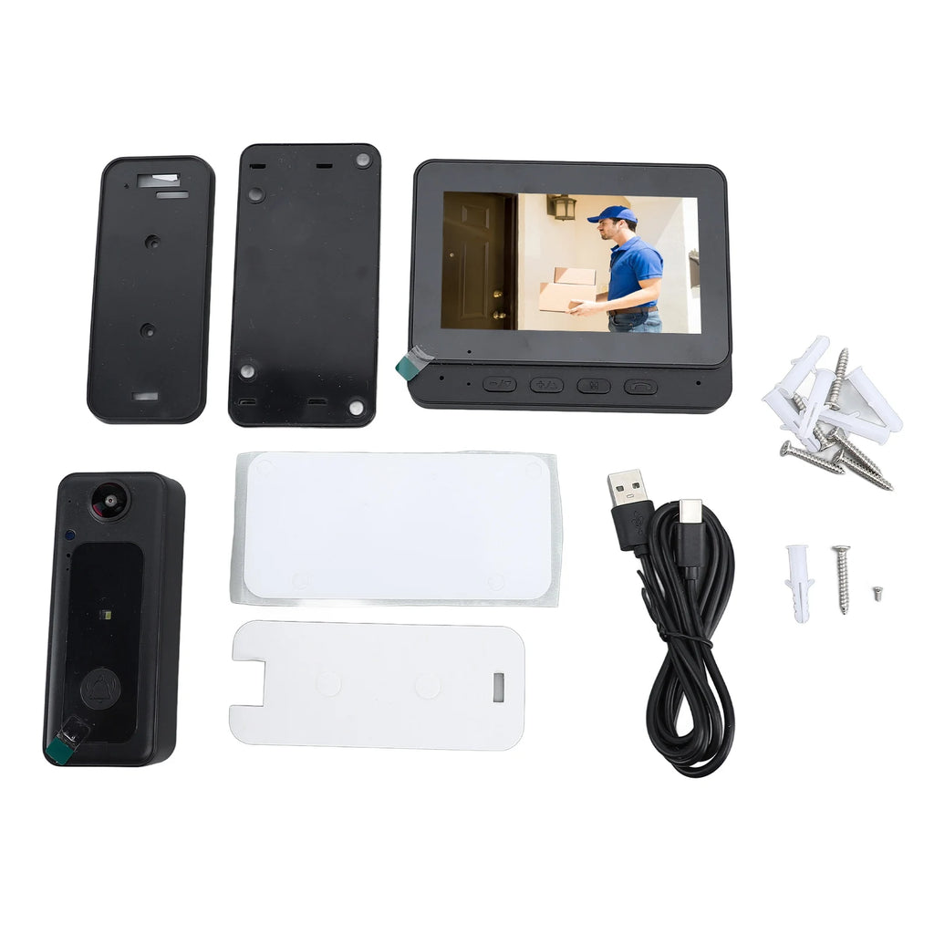 Wireless Doorbell Camera 8MP Video Doorbell Camera 170 Degree Wide Angle Fisheye Lens 2 Way Talk with Indoor Monitor for Villa