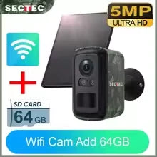 SECTEC 4G Solar Security Camera Outdoor 5MP Camouflage Wireless WiFi Battery Camera Color Night Vision PIR Human Detection IP66