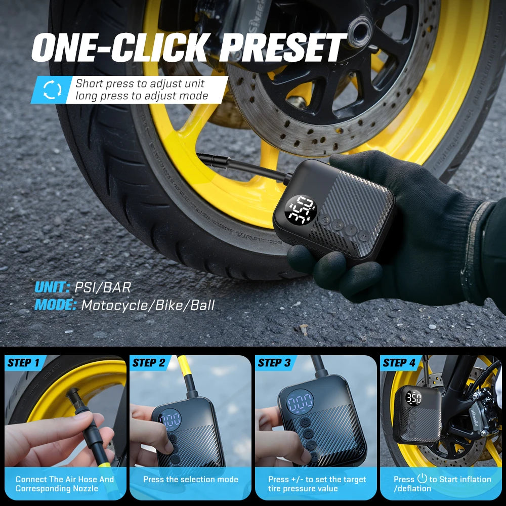 Mini Portable Electric Bike Pump – Rechargeable Tire Inflator with Digital Gauge