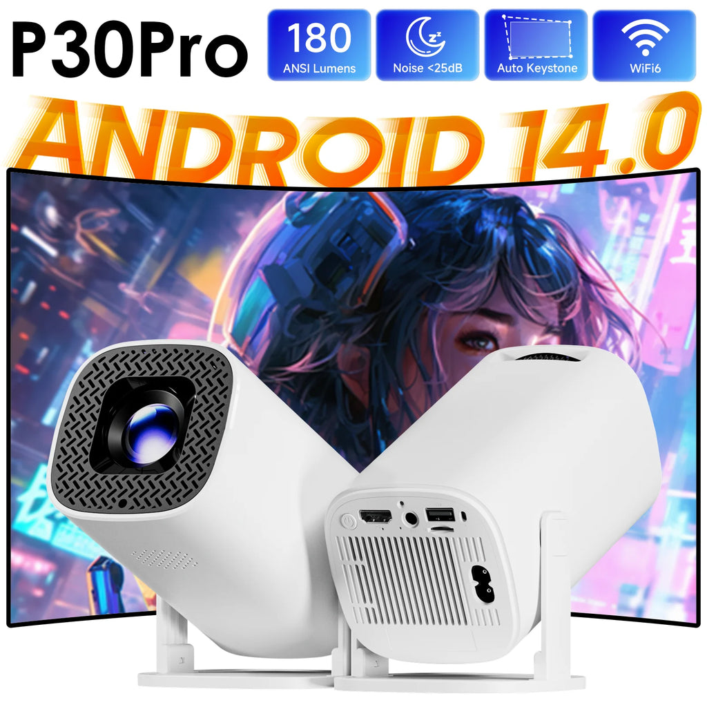スマートミニプロジェクター – Android 14、WiFi 6、Bluetooth、4K対応ホームシアター