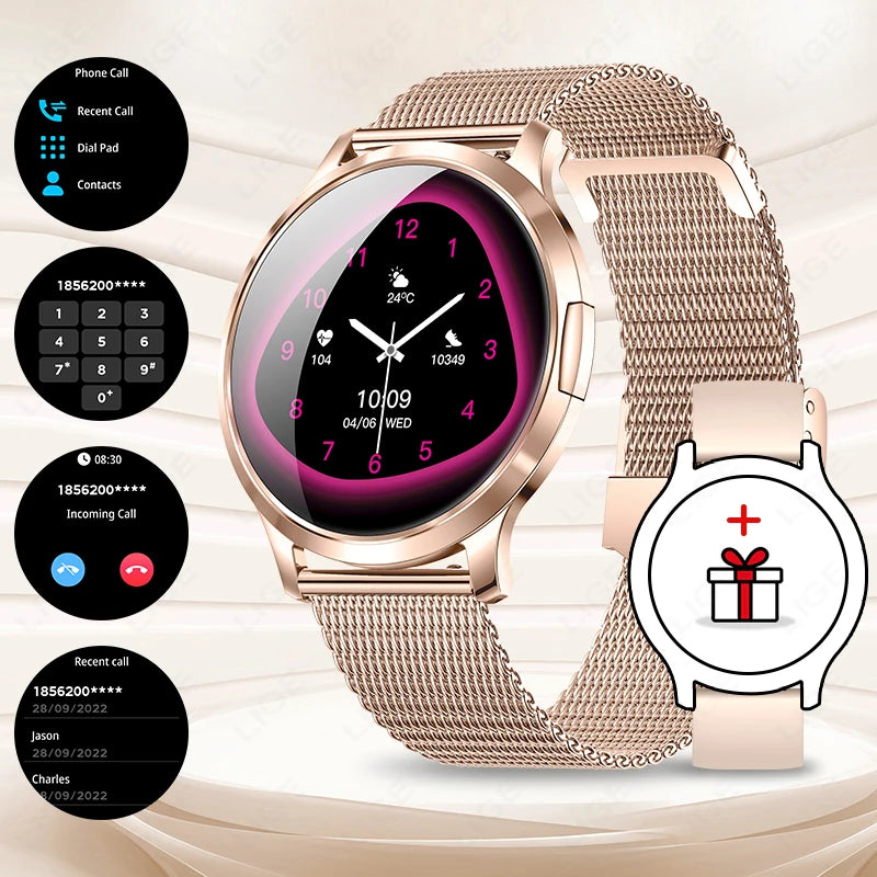 LIGE Women's 1.32" AMOLED Smart Watch, Slim Design, IP68 Water Resistant