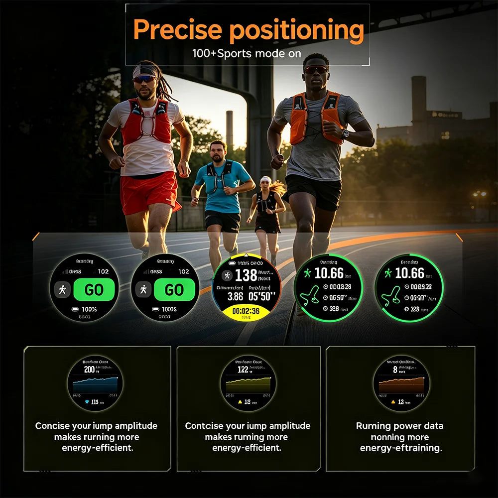 Outdoor GPS Smart Watch with Offline Maps, 1.46" AMOLED, Compass, Altimeter, IPX8