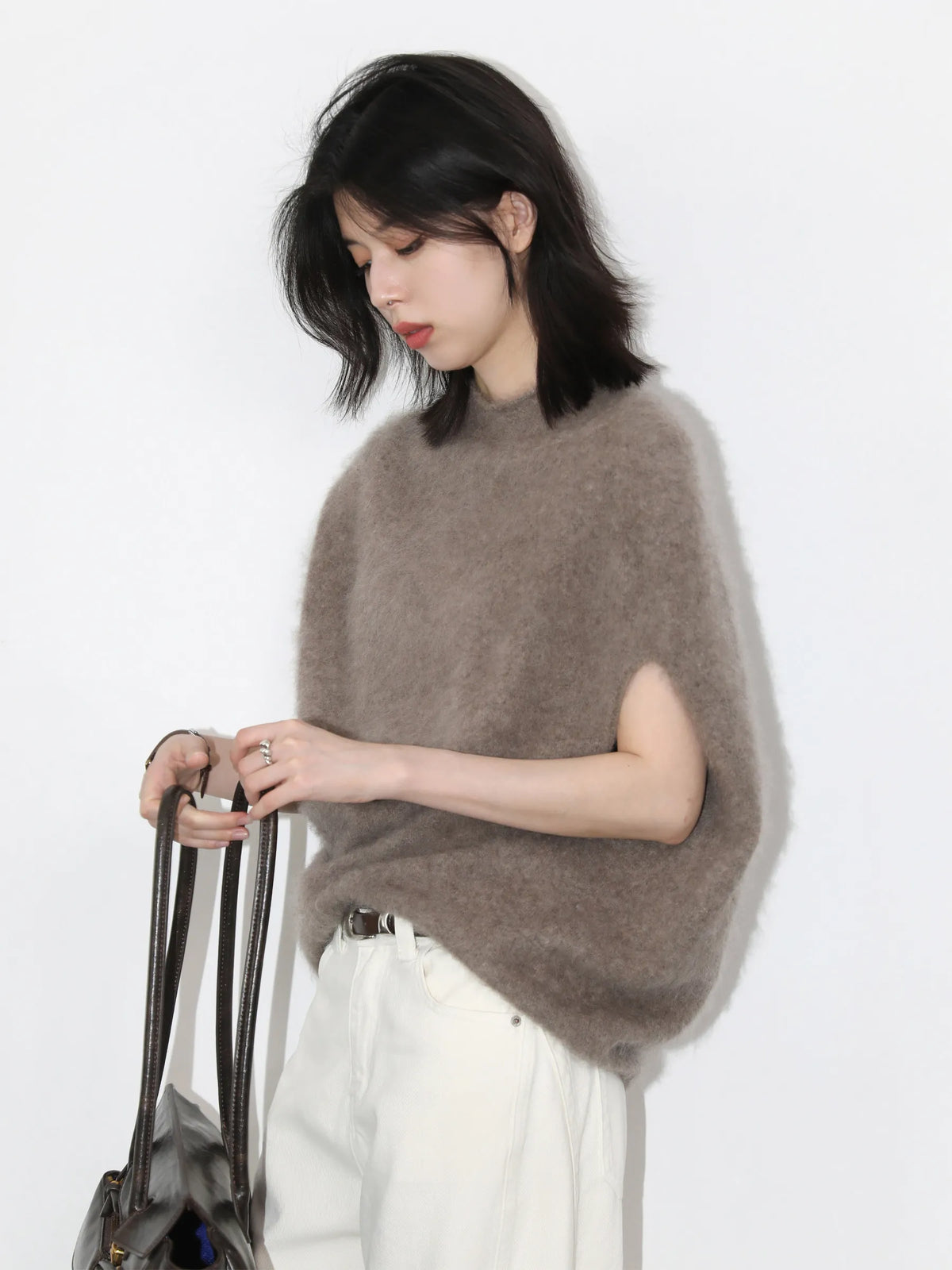 Women's Oversized Turtleneck Sweater Vest – Retro Sleeveless Knit Pullover