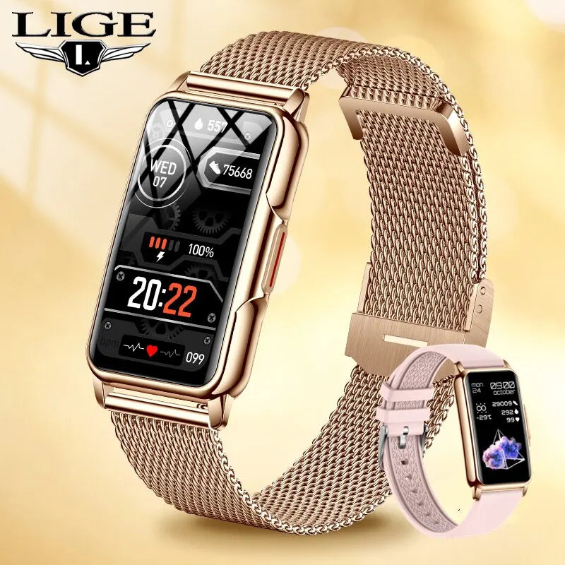 LIGE Women's Smart Watch with Steel Band, Bluetooth Calling, IP67 Water Resistant