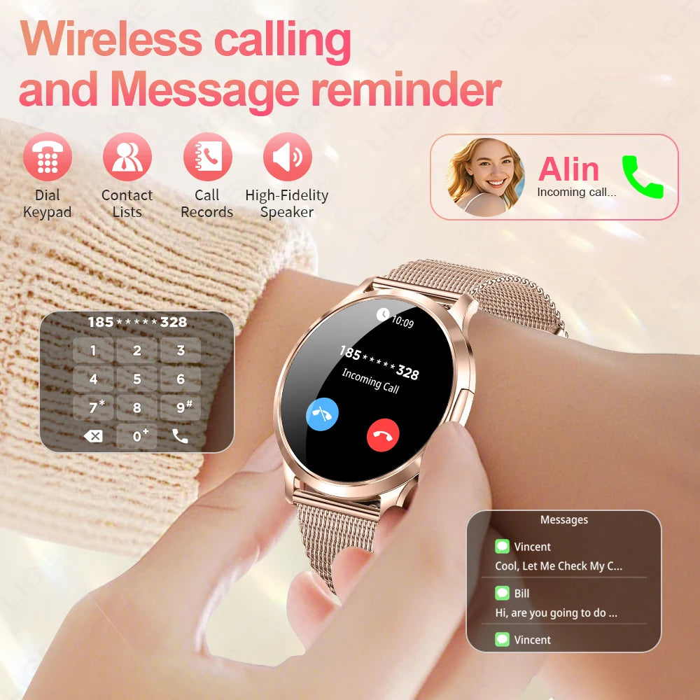 LIGE Women's 1.32" AMOLED Smart Watch, Slim Design, IP68 Water Resistant