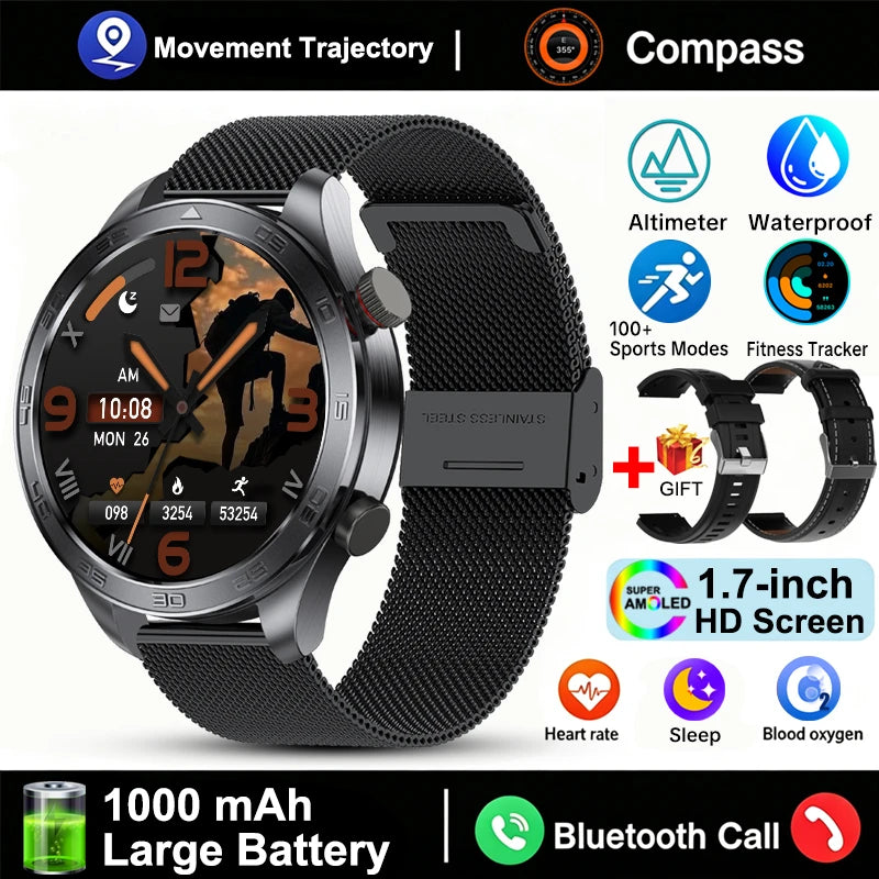 Outdoor GPS Smart Watch with AMOLED Screen, Compass, Bluetooth Calling, IP68 Waterproof