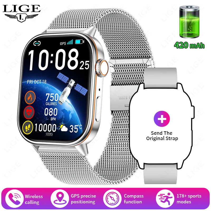 LIGE Women's GPS Smart Watch, 2.01" HD Screen, Compass, Bluetooth Calling, IP68